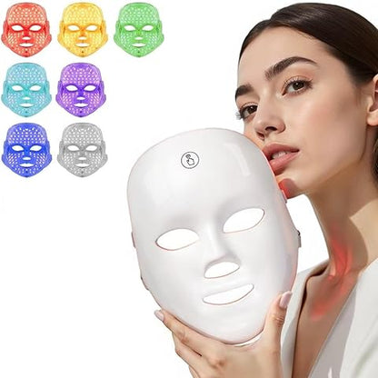 Máscara Facial LED Inalámbrica de 7 Colores, Luz LED Eléctrica Profesional, Máscara de Luz Roja para Rejuvenecimiento de la Piel, Masajeador