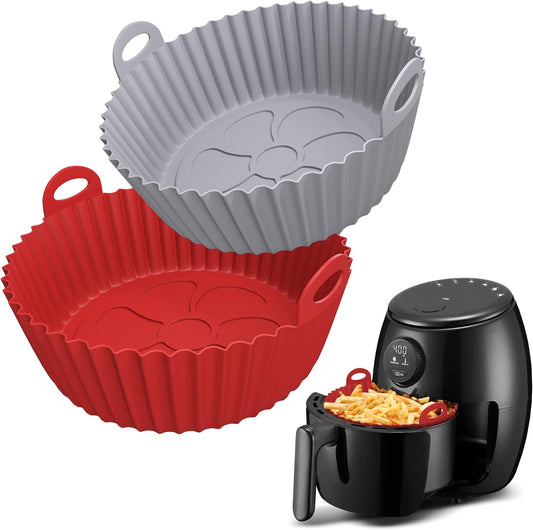 Air Fryer Liners Reutilizables – Accesorios Antiadherentes para Freidora de Aire (Rojo y Gris)