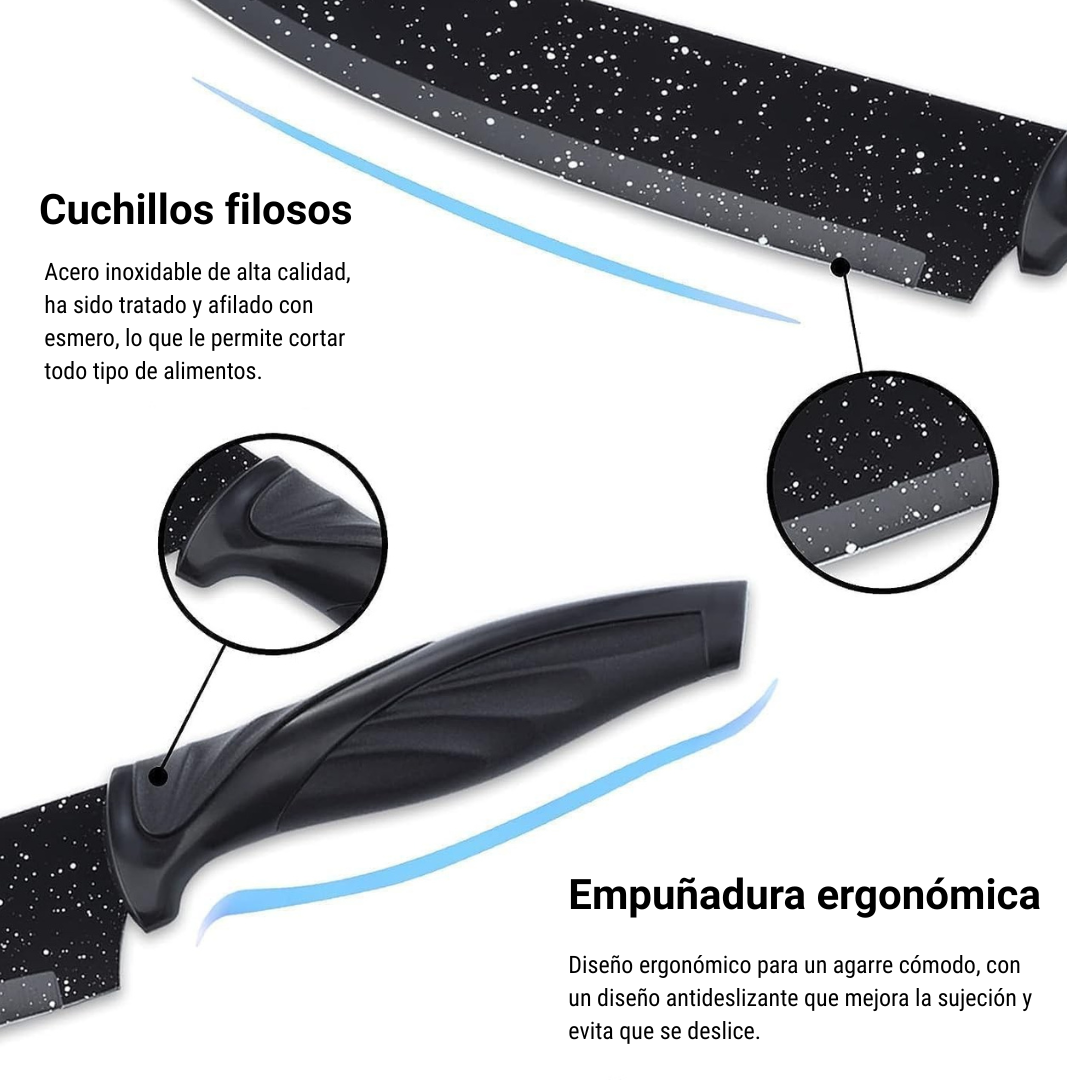 Juego de Cuchillos de 6 Piezas con Revestimiento de Mármol
